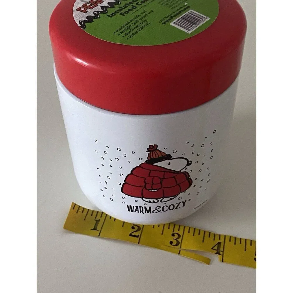 Peanuts Snoopy Wearing Puffy Coat Puffer Jacket Insulated Food Container 16.9 Oz